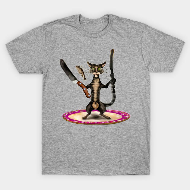 cat with knife T-Shirt by big_owl